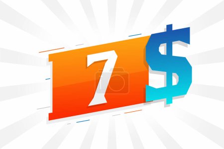 7-Dollar-Währungsvektortext-Symbol. 7 USD Vereinigte Staaten Dollar Amerikanischer Geldaktienvektor