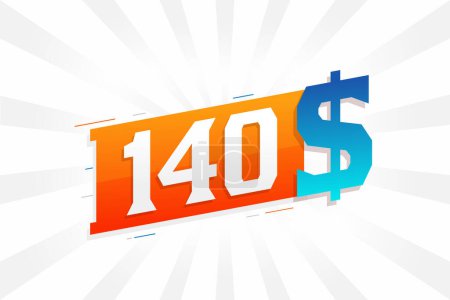 Illustration for 140 Dollar currency vector text symbol. 140 USD United States Dollar American Money stock vector - Royalty Free Image
