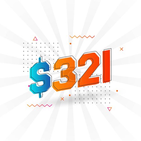 Illustration for 321 Dollar currency vector text symbol. 321 USD United States Dollar American Money stock vector - Royalty Free Image