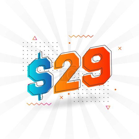 29 Dollar currency vector text symbol. 29 USD United States Dollar American Money stock vector