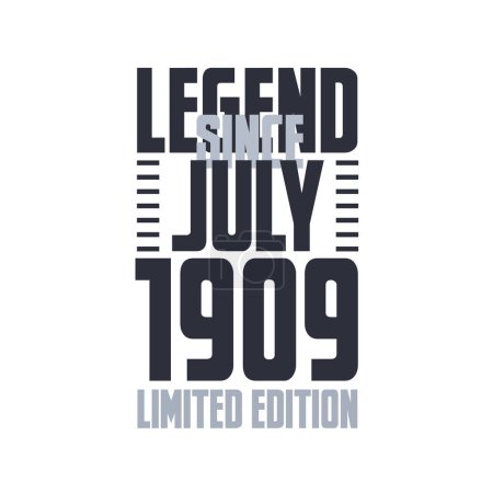 Ilustración de Leyenda desde julio 1909 Cumpleaños celebración cita tipografía camiseta diseño - Imagen libre de derechos