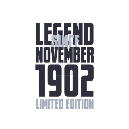 Ilustración de Leyenda Desde noviembre 1902 Cumpleaños celebración cita tipografía camiseta diseño - Imagen libre de derechos
