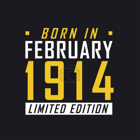 Illustration for Born in February 1914, Limited Edition. Limited Edition Tshirt for 1914 - Royalty Free Image