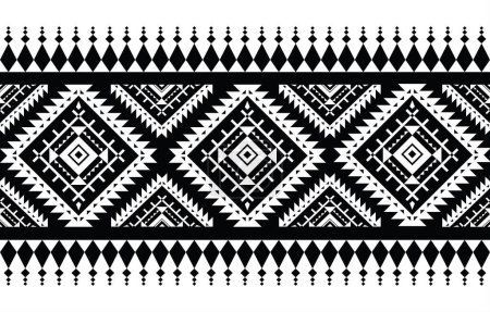 Illustration for American fabric pattern design. Use geometry to create a fabric pattern. Design for textile industry, background, carpet, wallpaper, clothing, Batik, and ethnic fabric. Black&White. - Royalty Free Image