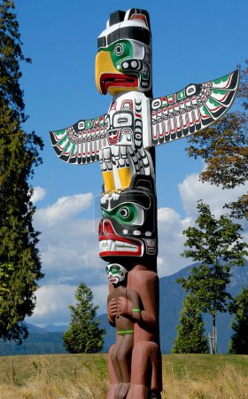 Indianische Totempfahl in Vancouver, Kanada.
