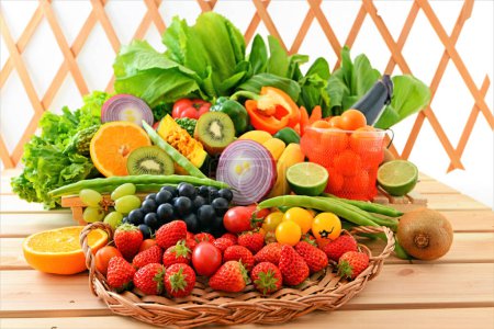 Photo for Fresh fruits and vegetables on white background - Royalty Free Image