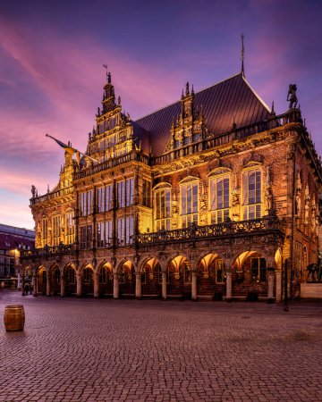 Photo for Night view of the City Hall in old town in the city Bremen, Germany - Royalty Free Image