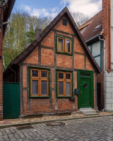 Old brick and half-timbered building in the city Lauenburg, Germany