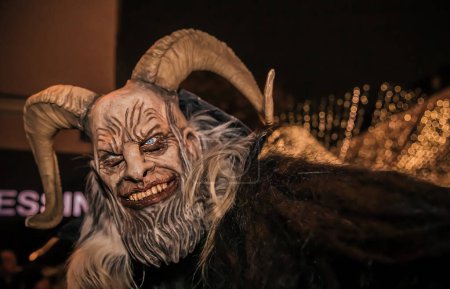 Photo for Villach, Austria - 02 December 2022.  Traditional "krampuslauf ", devil parade, masks, Krampus, folklore - Royalty Free Image