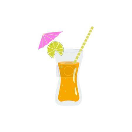 Illustration for Graphic vector image of orange juice in a glass with a straw. - Royalty Free Image