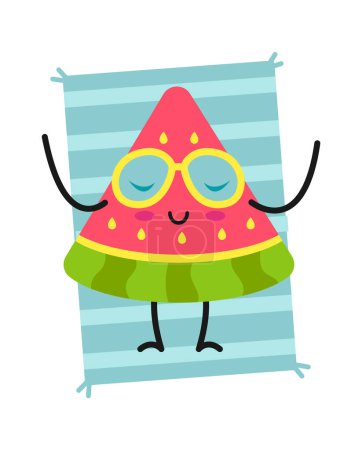 Illustration for Sunbathing watermelon character. Vector illustration - Royalty Free Image