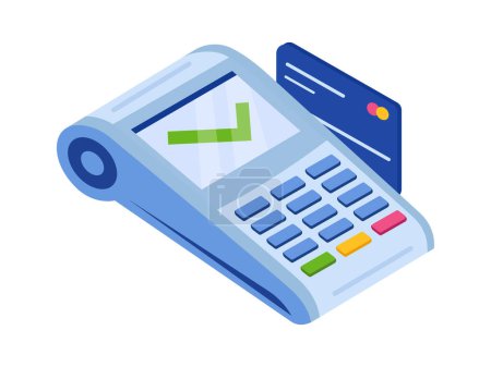 Successful payment flat icon Wireless automated teller machine. Vector illustration