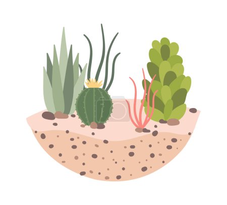 Illustration for Different decorative plants in soil flat icon Houseplant. Vector illustration - Royalty Free Image