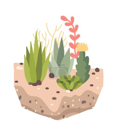 Illustration for Different decorative plants in soil flat icon Houseplant. Vector illustration - Royalty Free Image