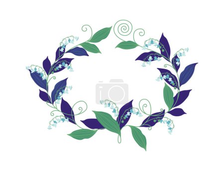Spring wreath flat icon Lilies of valley and leaves frame. Vector illustration