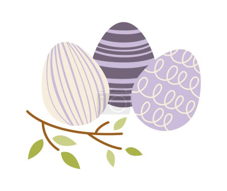 Ilustración de Easter eggs with tree branch flat icon. Vector illustration - Imagen libre de derechos