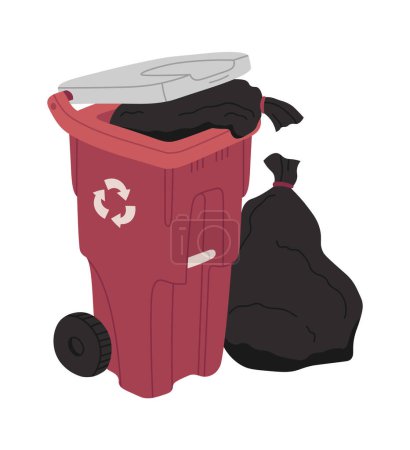 Illustration for Recycling flat icon Plastic trash cans with garbage bags. Vector illustration - Royalty Free Image