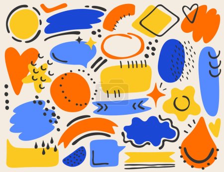 Hand drawn shapes in different colors flat icons set.Retro style geometric elements. Minimalistic figures. spots and shapes.Color isolated illustrations