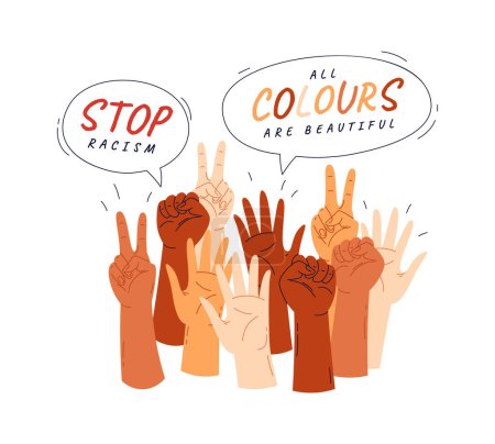 Ilustración de Stop racism flat icon Hands of different races. Vector illustration - Imagen libre de derechos