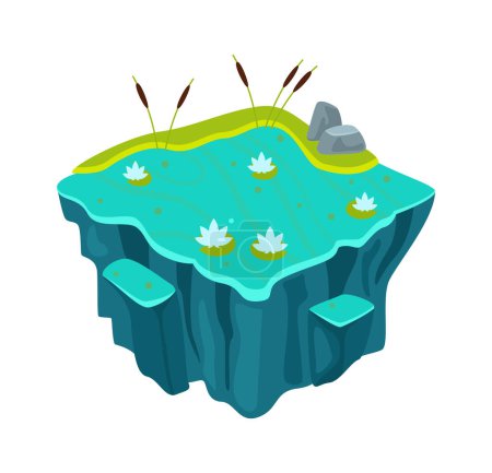 Téléchargez les illustrations : Île flottante avec illustration vectorielle du lac - en licence libre de droit