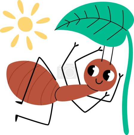 Ant Under Leaf Vector Illustration