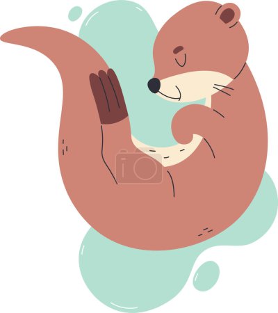 Illustration for Sleeping Otter In Water Vector Illustration - Royalty Free Image