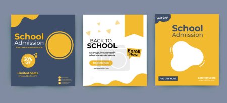 Illustration for Back to school social media template designs, school admission web banner template design set - Royalty Free Image