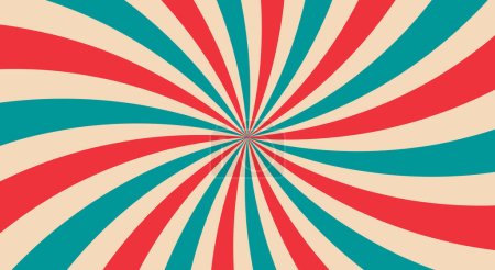 Illustration for Retro background with curved. Sunburst or sun burst retro background. Turquoise and red colors. - Royalty Free Image
