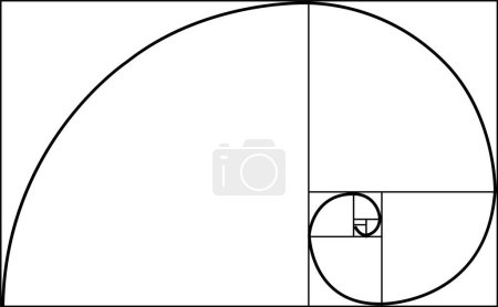Illustration for Golden Ratio spiral. Mathematical formula to guide designers for harmony composition. Abstract illustration with golden ratio on white background. Geometric shapes symbol. flat style. - Royalty Free Image