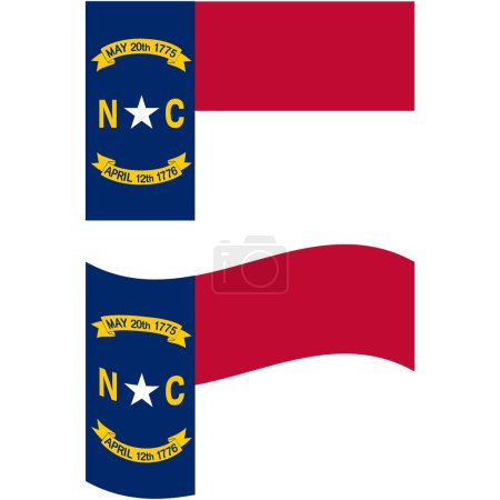 Illustration for Waving flag of North Carolina State. North Carolina State flag on white background. flat style. - Royalty Free Image