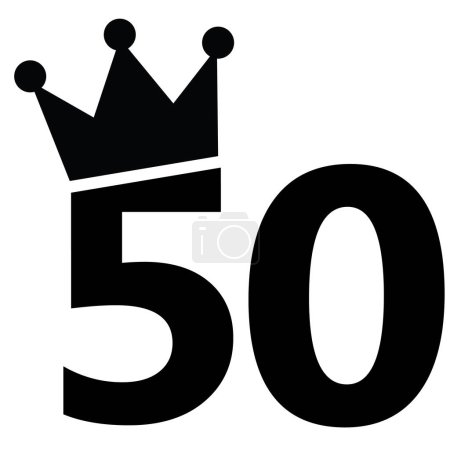 Nummer 50 mit einer Krone auf dem oberen Symbol. 50. Geburtstag Nummer eins. flacher Stil.
