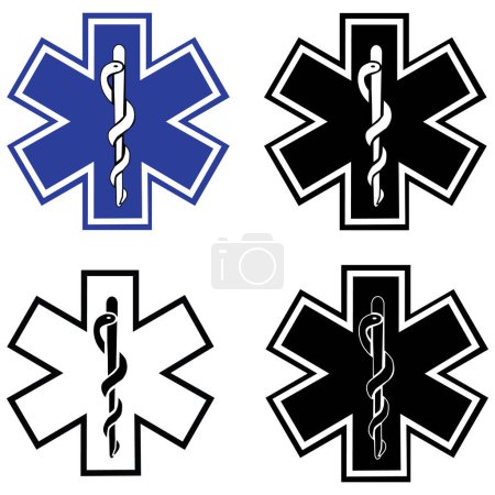Logo médico de ambulancia Star of Life. Símbolo de ambulancia. Estrella de la Vida icono EMT. Firma de Farmacia de Drogas. estilo plano.