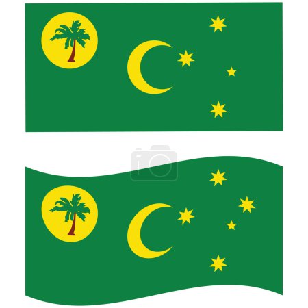 Ilustración de Icono de bandera de Islas Cocos. Bandera ondeante de las Islas Cocos. Bandera de las Islas Cocos (Keeling). estilo plano. - Imagen libre de derechos