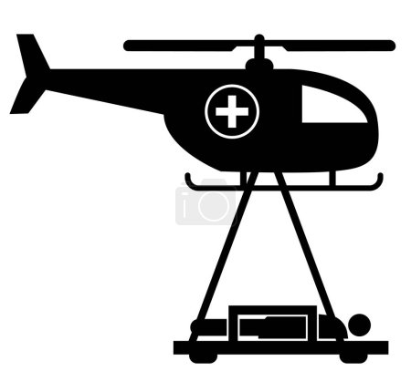 Rescue helicopter transporting a patient icon. Medical copter sign. Emergency symbol. flat style.