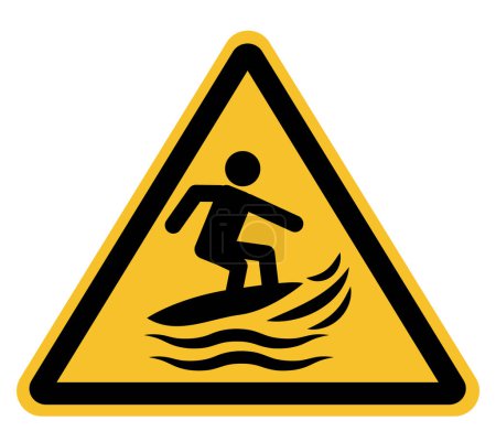 Vorsicht Surfbrett kollidiert mit Menschen im Wasser. Surf Craft Revier Schild. Surfbretter als Symbol. flacher Stil.