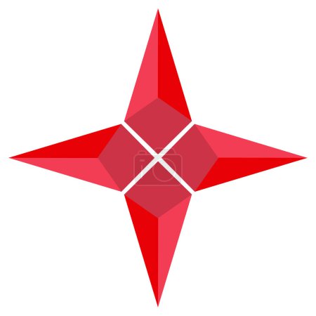 Four rays pseudo 3D star icon. Red 3d star sign. flat style.