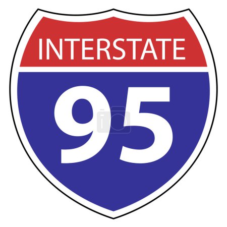 US Interstate 95 highway icon. US Interstate 95 highway sign with route number and text. Interstate highway 95 road symbol. flat style.