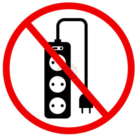 No extension cord voltage symbol. Do not use extension cord sign. Forbidden Prohibited Warning. flat style.