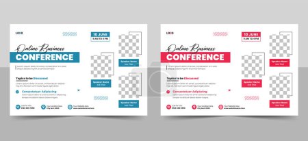 Illustration for Minimal online business conference invitation banner or live webinar horizontal event flyer template - Royalty Free Image