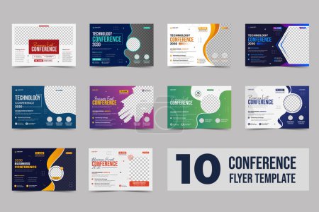 Illustration for Technology conference flyer template and Business webinar event invitation banner layout design and corporate business workshop, meeting & training promotion poster. - Royalty Free Image