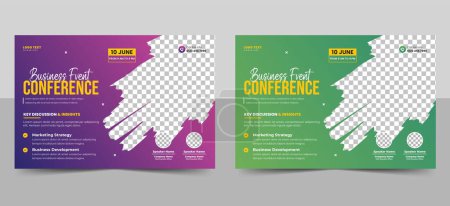 Illustration for Creative Business technology conference flyer template and event invitation banner layout design. corporate business workshop training promotion poster - Royalty Free Image
