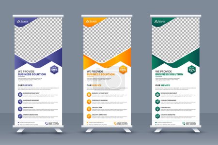 Illustration for Creative corporate business roll-up banner template or stand banner design, exhibition banner, event flyer layout - Royalty Free Image