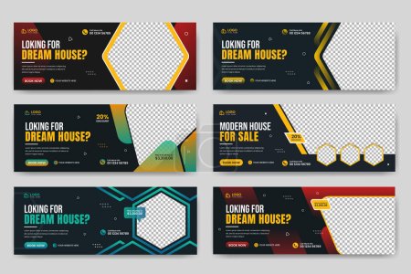 Illustration for Real estate social media facebook cover banner template set and Horizontal web banner for home for sale - Royalty Free Image