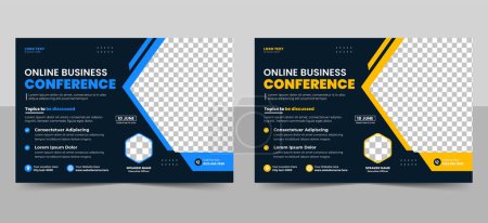 Illustration for Abstract Online Business technology conference flyer and event invitation banner template design or corporate business workshop - Royalty Free Image