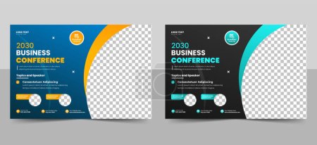 Illustration for Corporate horizontal business conference flyer template or online webinar flyer, event invitation social media banner layout. - Royalty Free Image