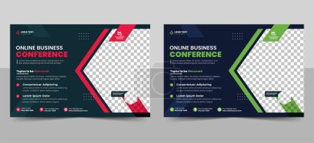 Horizontal Corporate business conference flyer template or online webinar flyer design, event invitation social media banner layout.