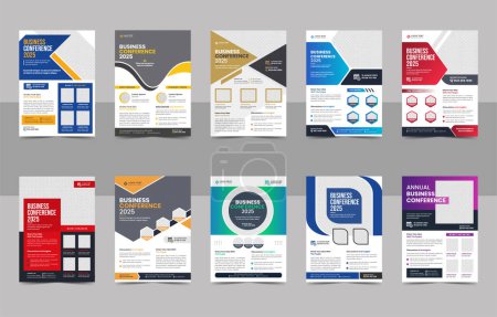 Illustration for Creative corporate business conference flyer brochure template bundle or annual business event poster layout set and digital marketing live webinar banner leaflet template - Royalty Free Image