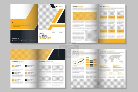 Yellow annual report brochure template design and multi-page corporate business brochure layout design, company profile, Project proposal