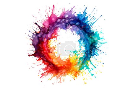 Abstract colorful rainbow color painting illustration and Watercolor Splash Circle Frame background