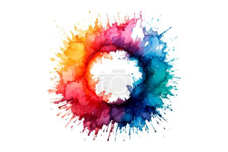 Abstract colorful rainbow color painting illustration and Watercolor Splash Circle Frame background